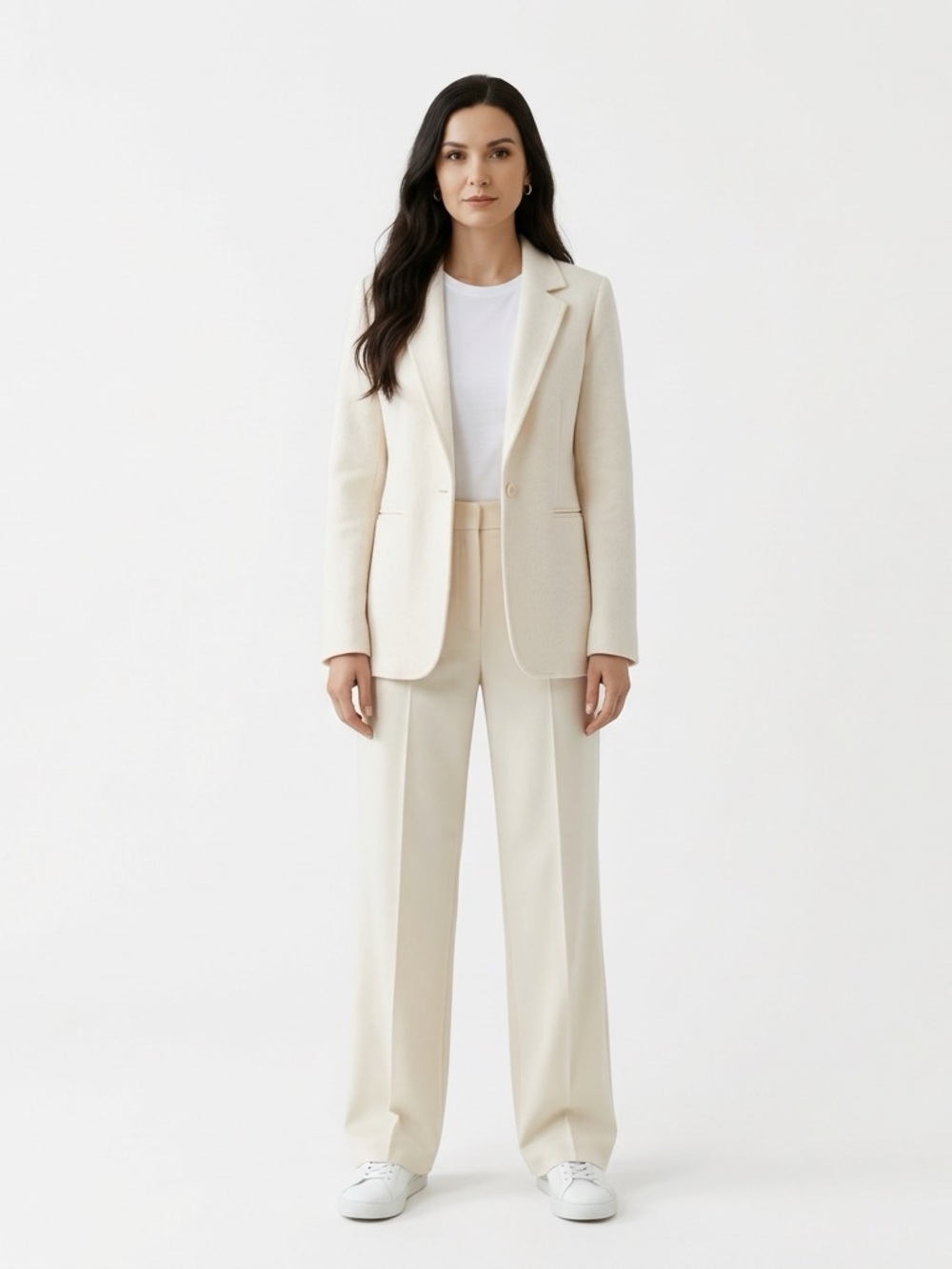 Banana Republic Cream Single-Button Wool-Blend Blazer